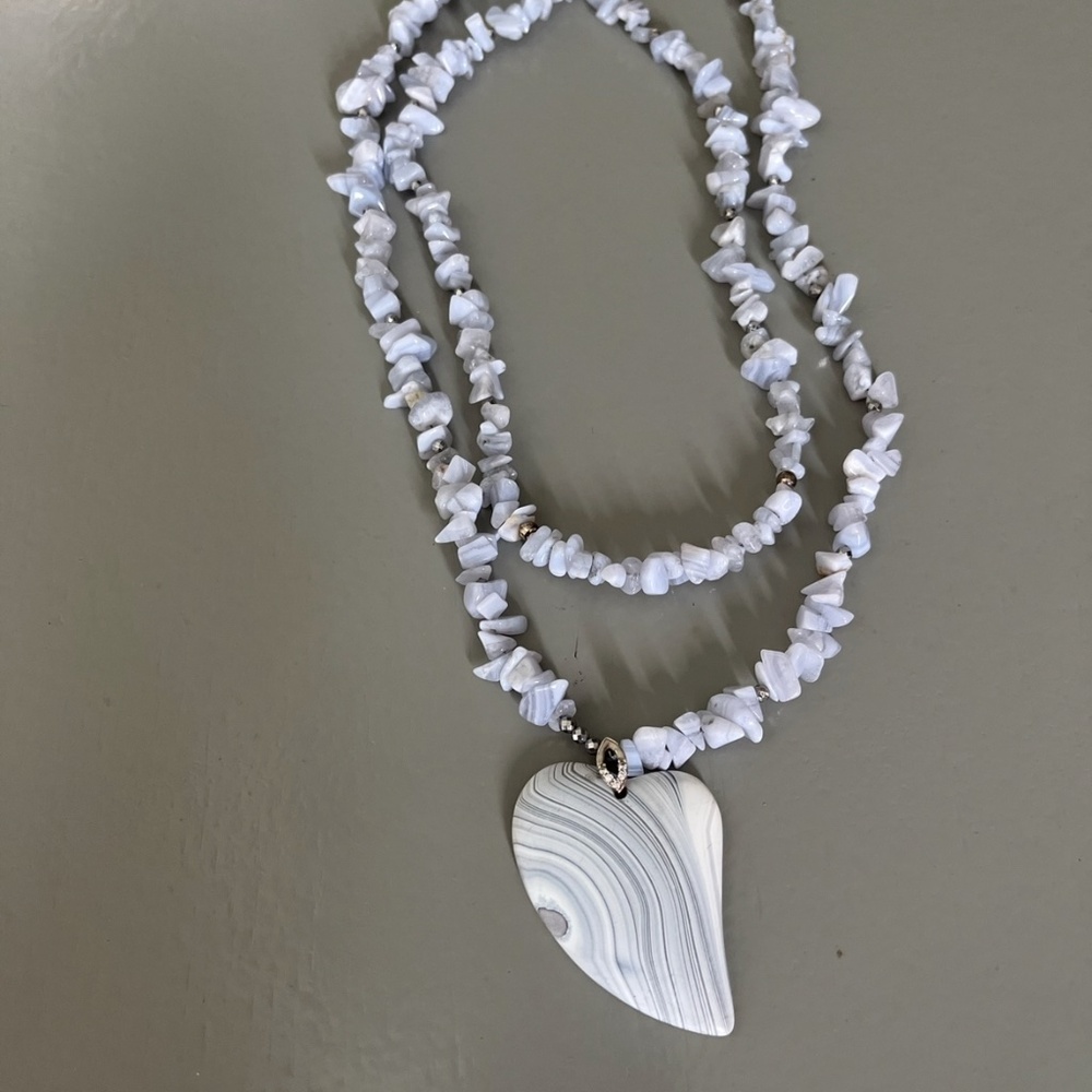 Natural Chalcedony (blue lace agate) necklace silver